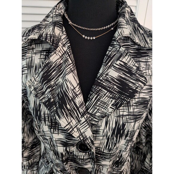 Talie Trench Coat Women's M NEW Tags Black White Geometric Belted Pockets Career - Picture 2 of 12